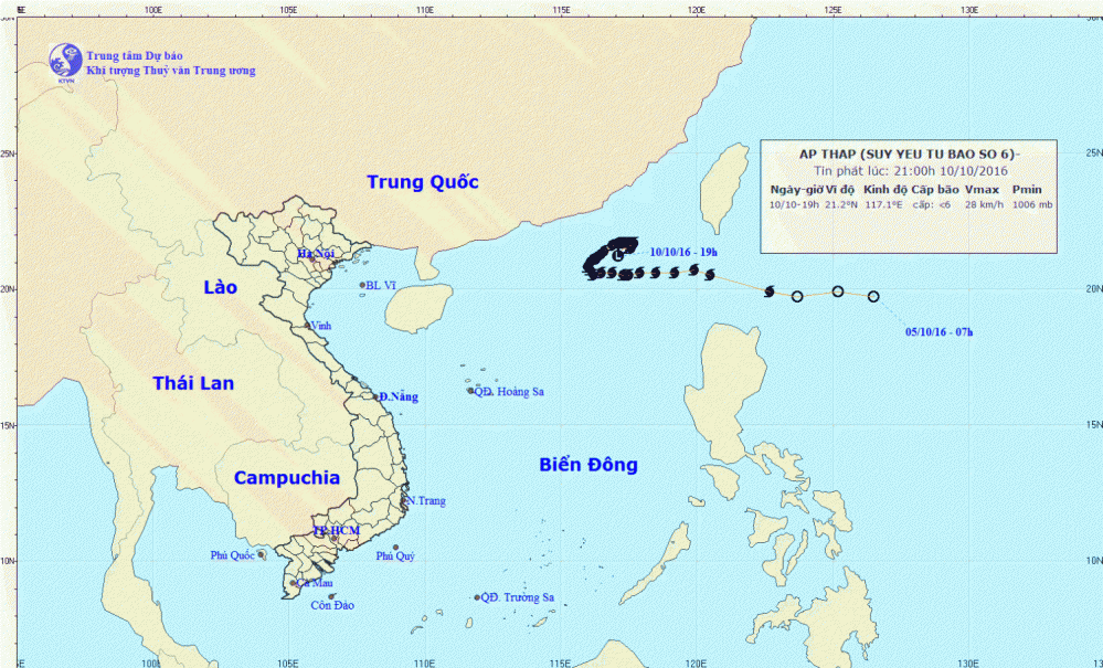 Tin về vùng áp thấp trên khu vực Đông Bắc Biển Đông (suy yếu từ bão số 6)