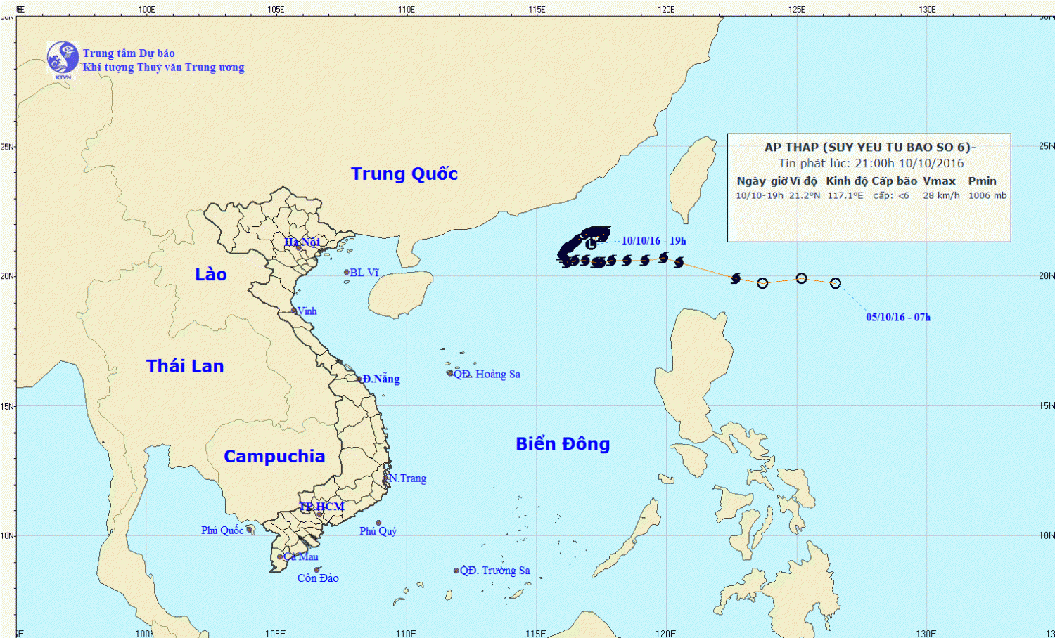 Tin về vùng áp thấp trên khu vực Đông Bắc Biển Đông (suy yếu từ bão số 6)