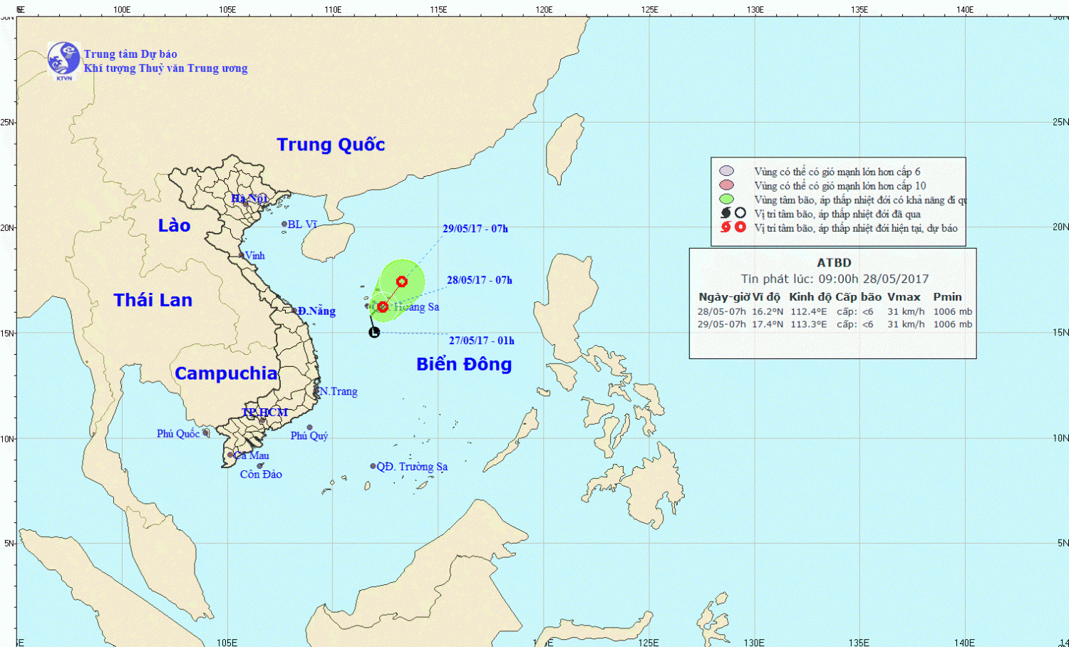 Tin về vùng áp thấp trên Biển Đông