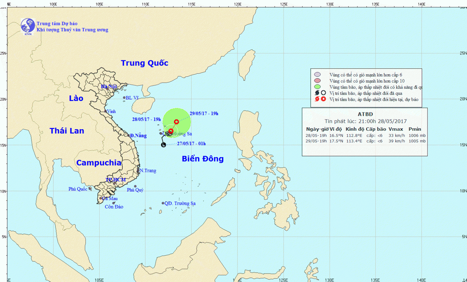 Tin về vùng áp thấp trên Biển Đông