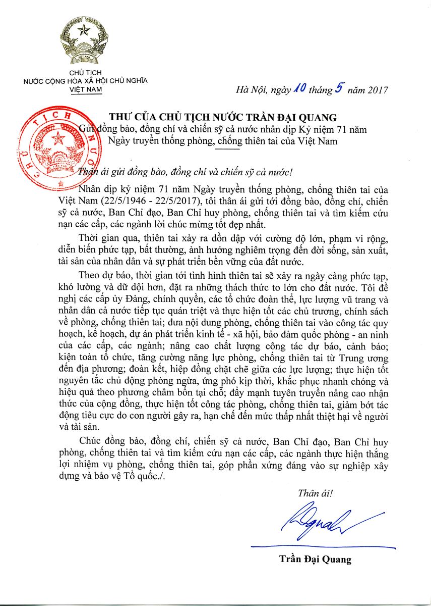 Thu CTN nhan 71 nam ngay PCTT Viet Nam 22 5 2017