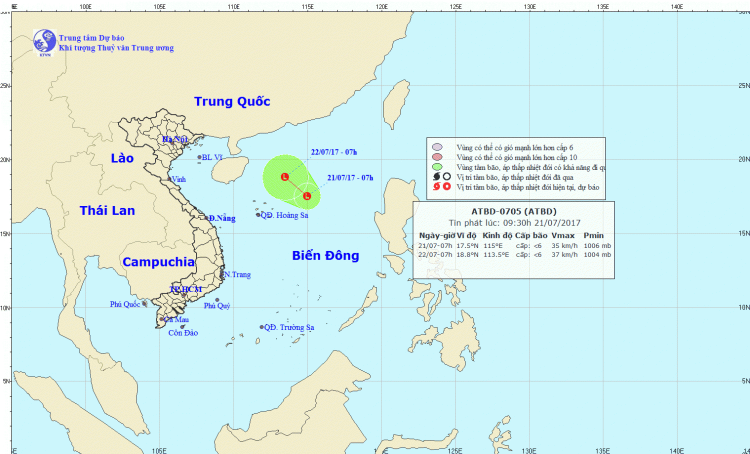 Tin về vùng áp thấp trên Biển Đông