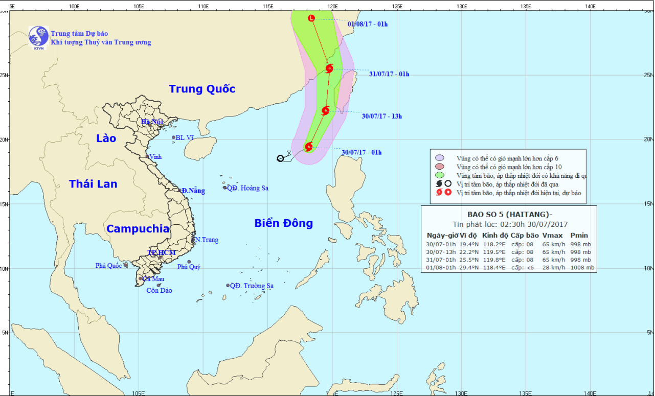 Tin bão trên Biển Đông (cơn bão số 5)