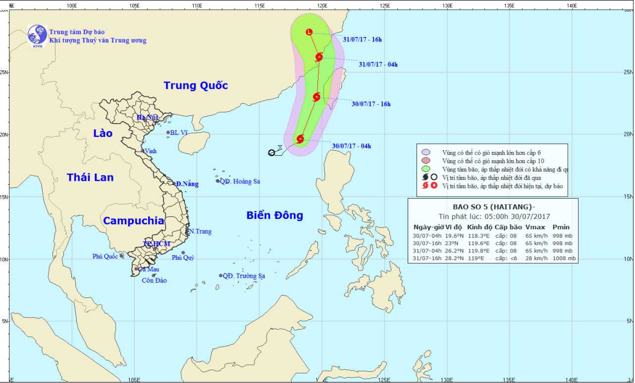 Tin bão trên Biển Đông (cơn bão số 5)