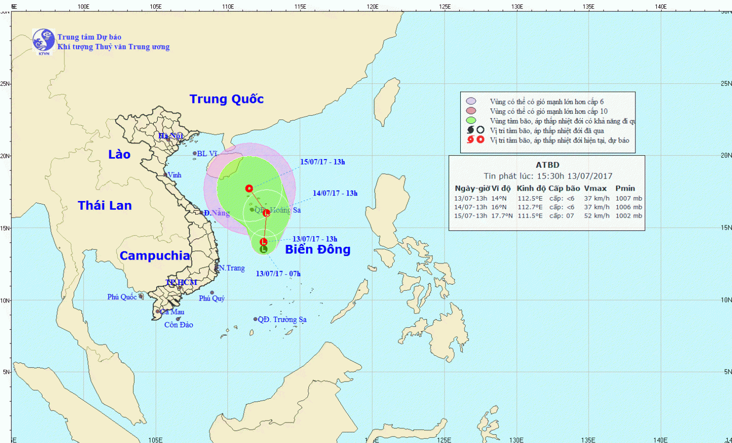 Tin về vùng áp thấp trên Biển Đông
