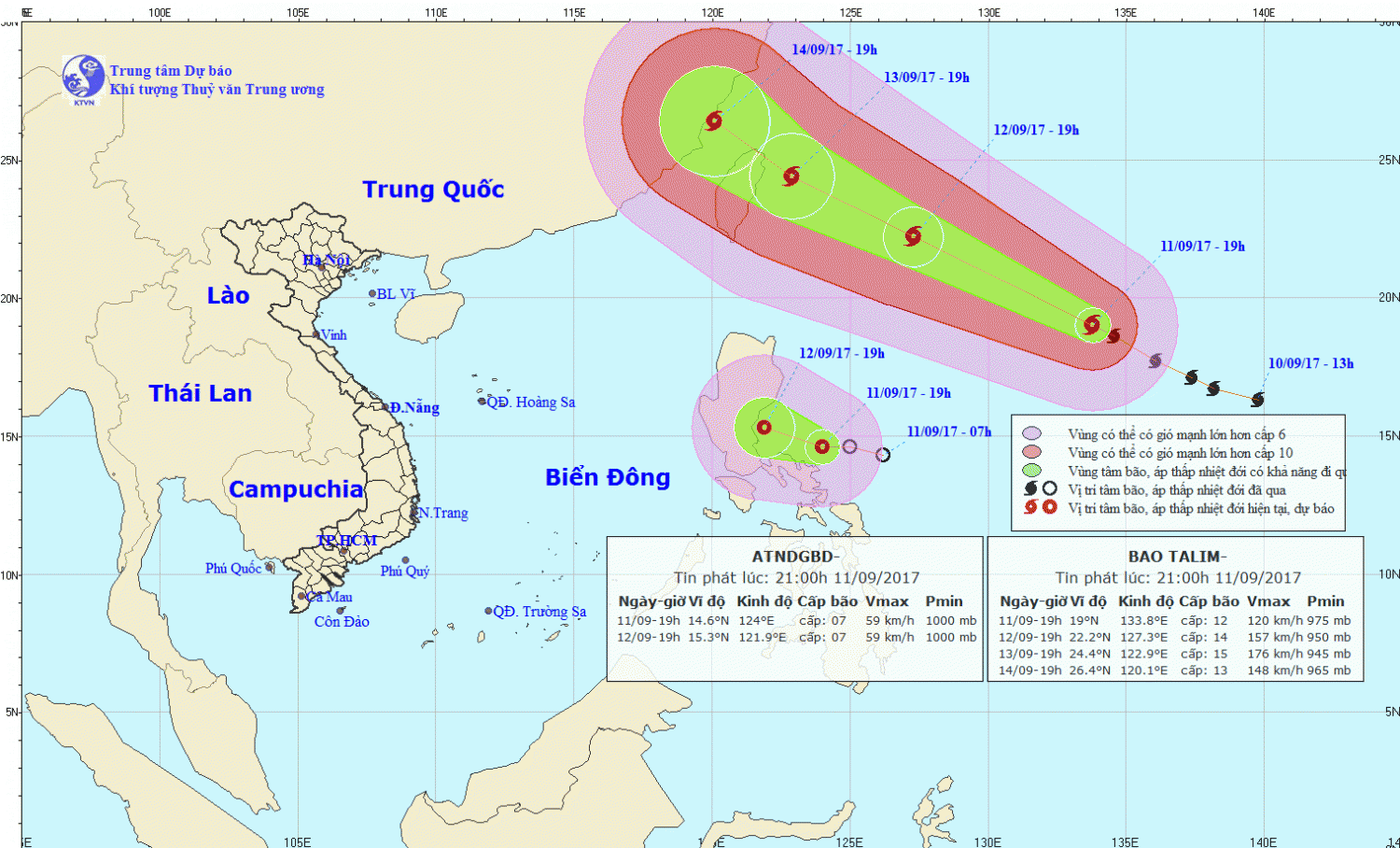 Tin về cơn bão TALIM và Áp thấp nhiệt đới gần Biển Đông