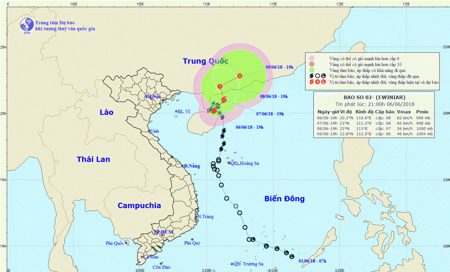 Tin bão gần bờ - cơn bão số 2 (21h00 ngày 06/6)