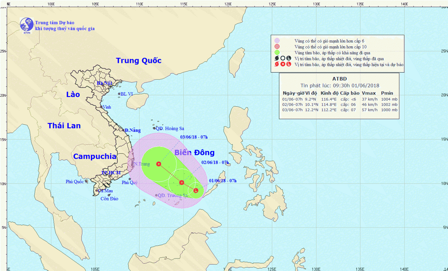 Tin về vùng áp thấp trên khu vực Nam Biển Đông