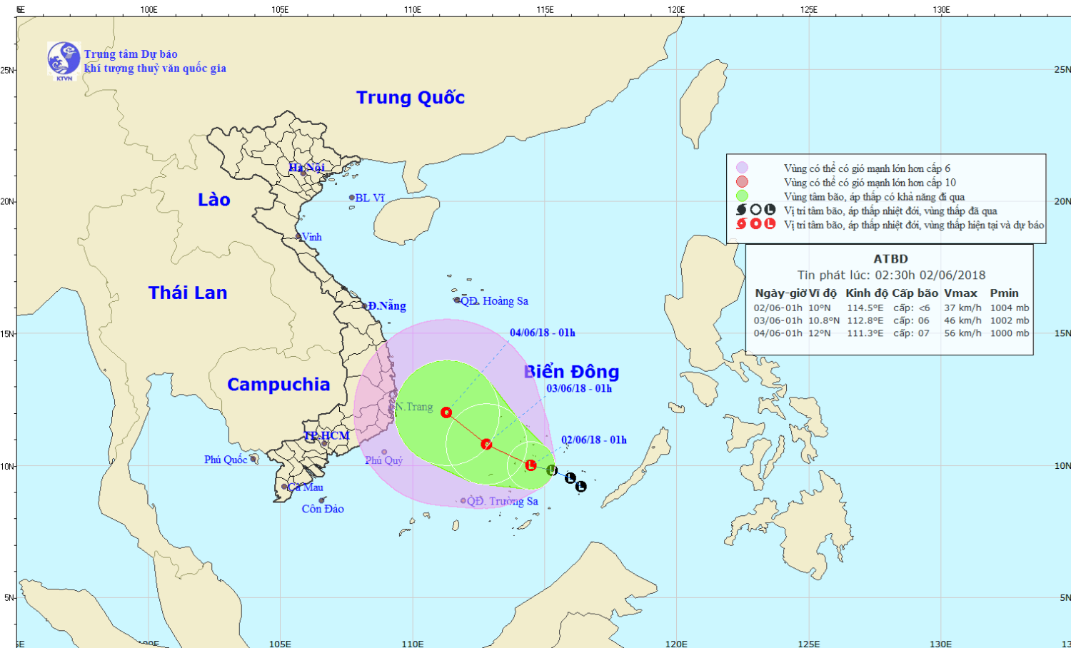 Tin vùng áp thấp trên khu vực Nam Biển Đông