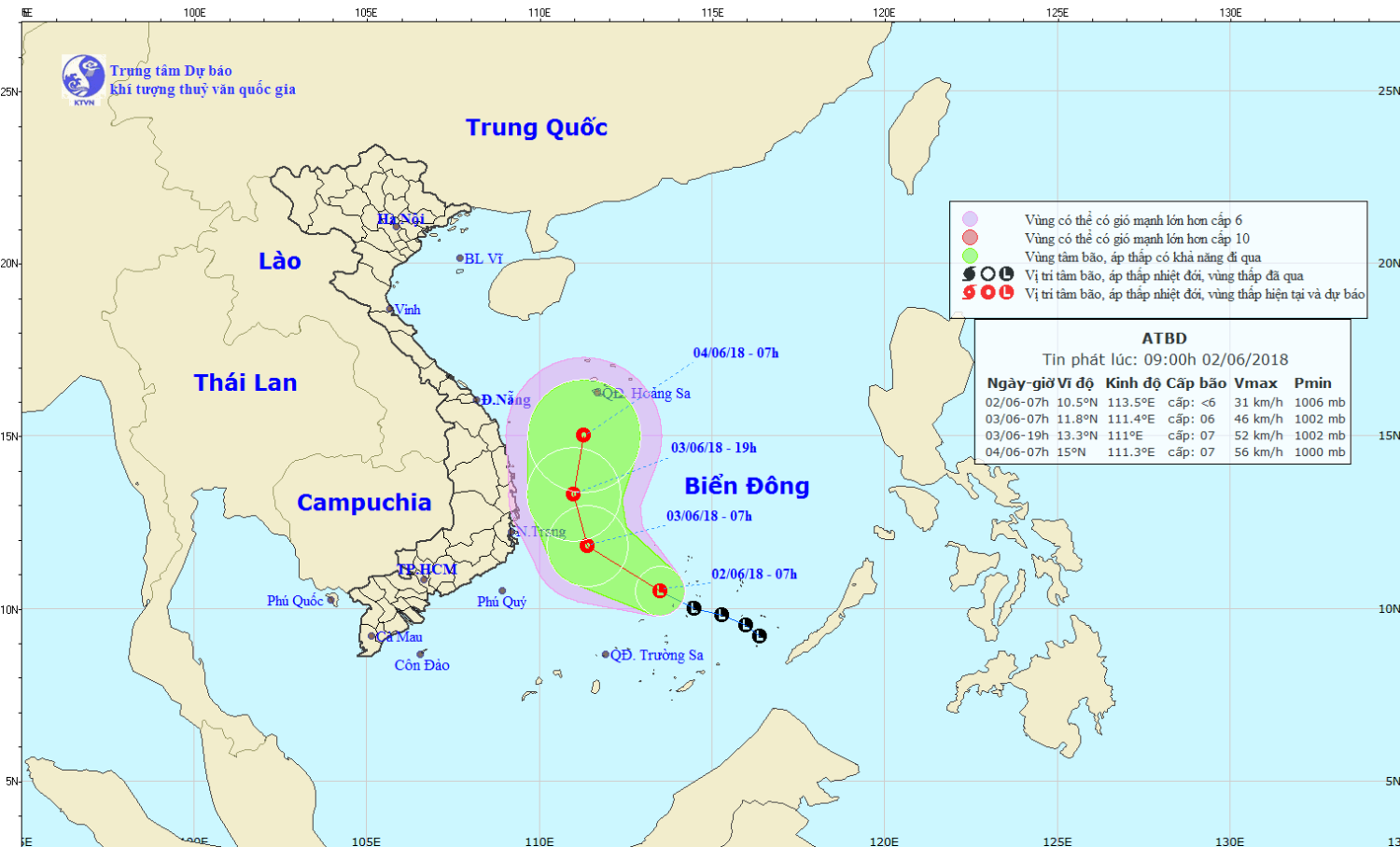 Tin vùng áp thấp trên khu vực Nam Biển Đông