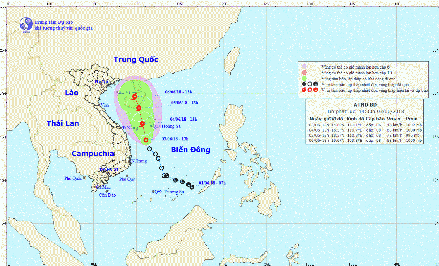 Tin áp thấp nhiệt đới trên Biển Đông (21h00 ngày 03/6)
