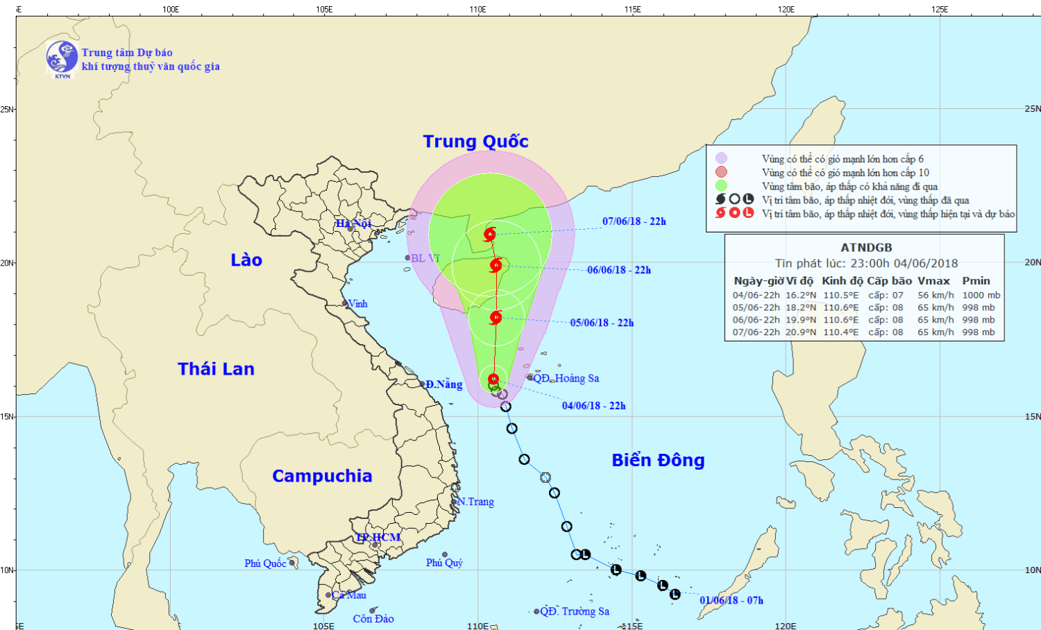 Tin áp thấp nhiệt đới gần bờ (23h00 ngày 04/6)