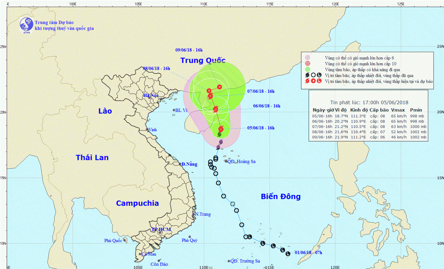 Tin bão gần bờ - cơn bão số 2 (17h00 ngày 05/6)