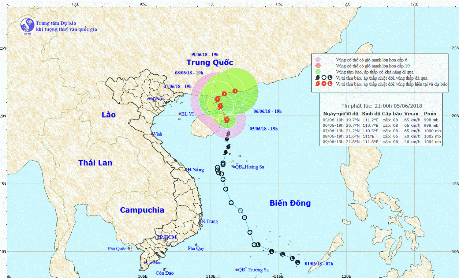 Tin bão gần bờ - cơn bão số 2 (21h00 ngày 05/6)