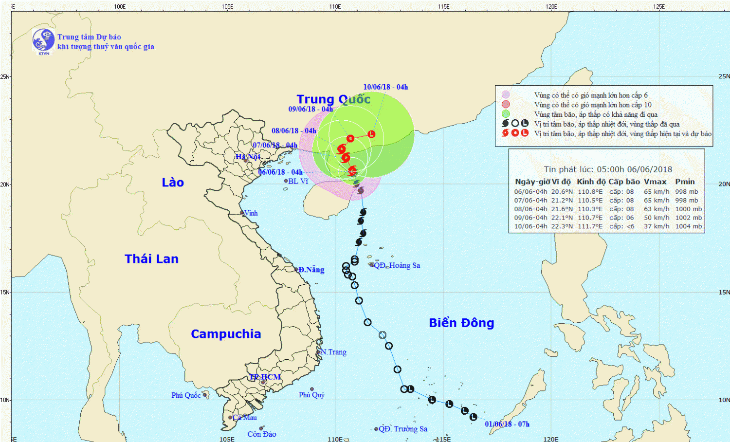 Tin bão gần bờ - cơn bão số 2 (05h00 ngày 06/6)