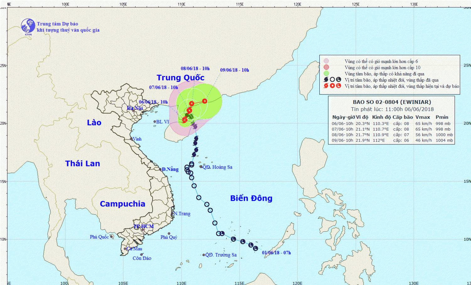 Tin bão gần bờ - cơn bão số 2 (11h00 ngày 06/6)