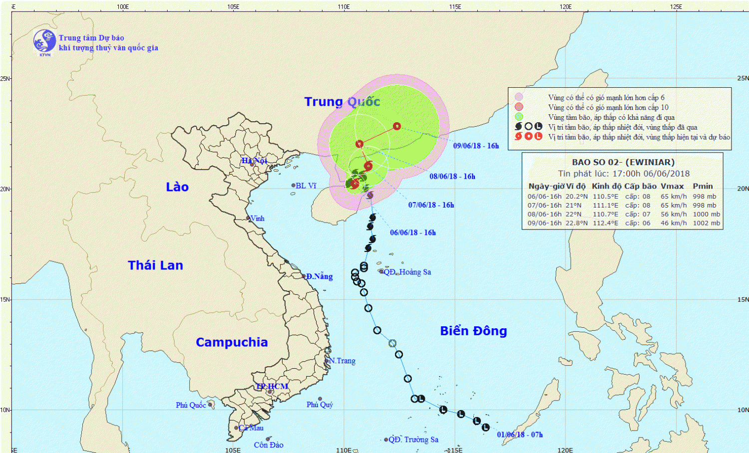 Tin bão gần bờ - cơn bão số 2 (17h00 ngày 06/6)