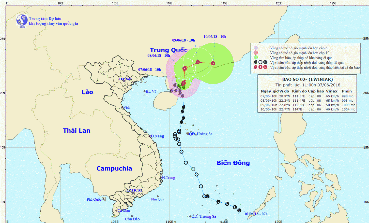 Tin bão gần bờ - cơn bão số 02 (11h00 ngày 07/6)