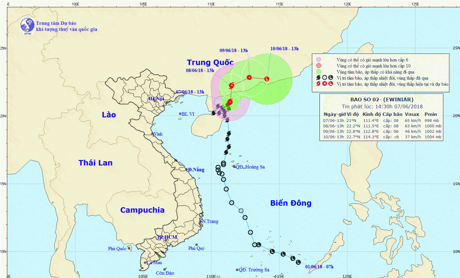 Tin bão gần bờ - cơn bão số 02 (14h30 ngày 07/6)