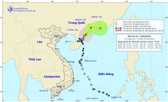 Tin bão gần bờ - cơn bão số 02 (21h00 ngày 07/6)