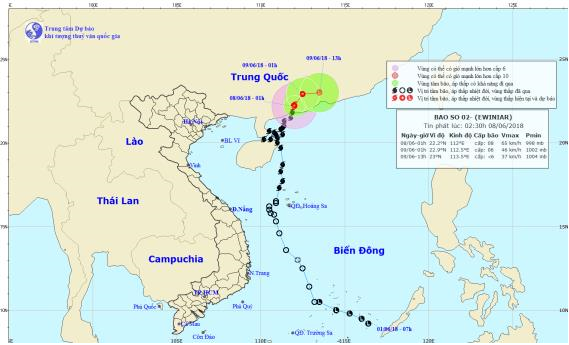 Tin bão trên đất liền - cơn bão số 02 (02h30 ngày 08/6)