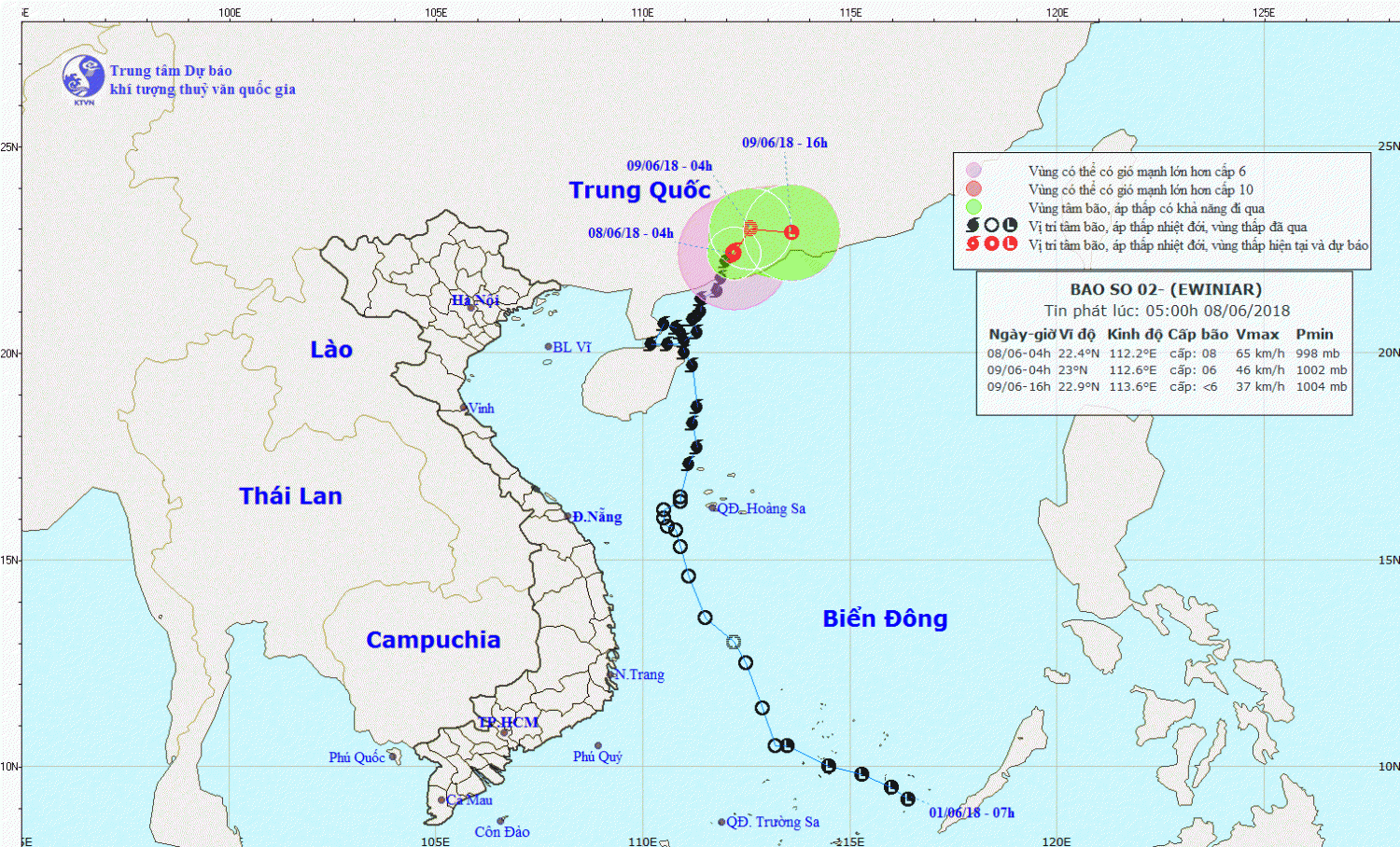 Tin bão trên đất liền - cơn bão số 02 (05h00 ngày 08/6)