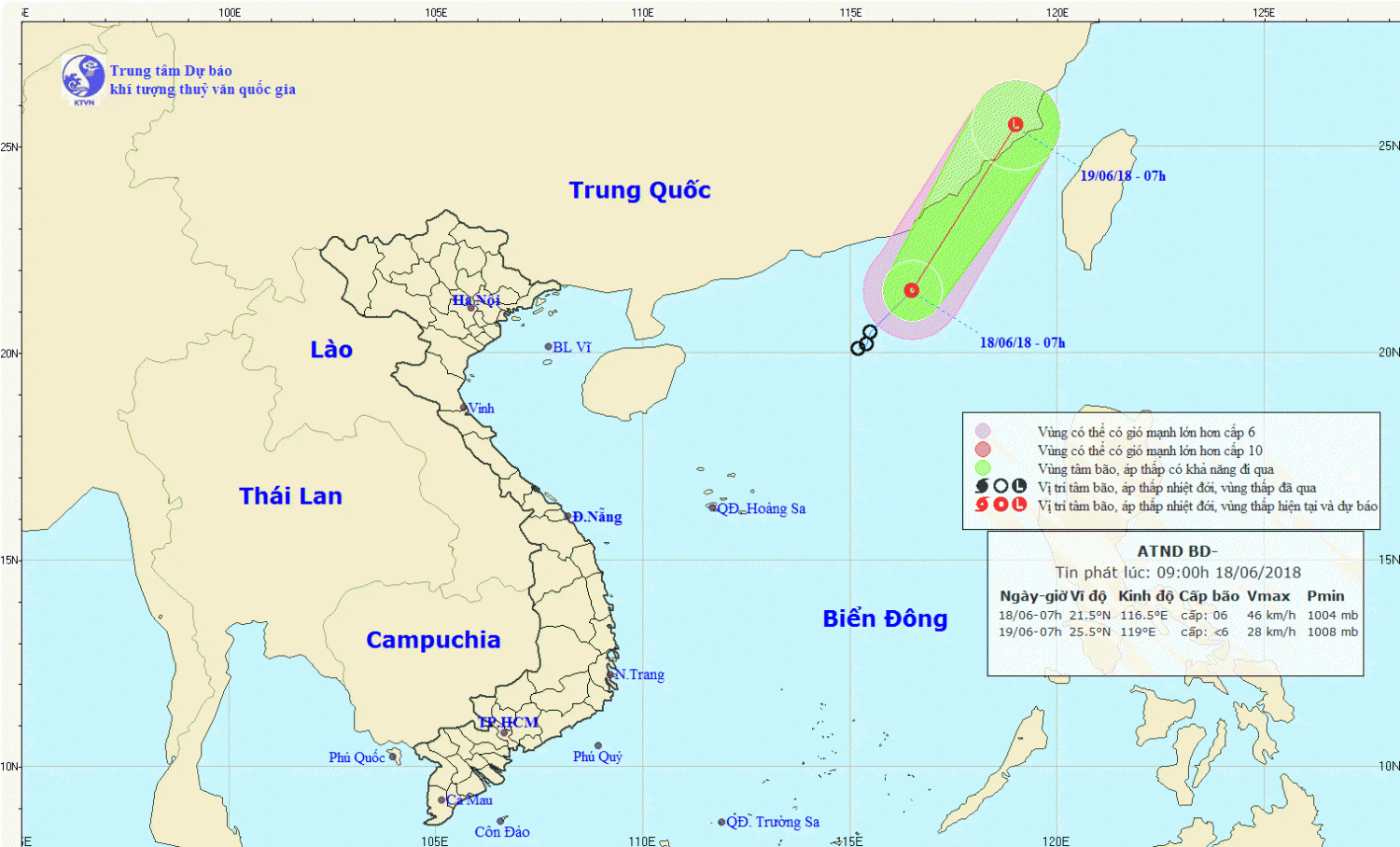 Tin áp thấp nhiệt đới trên Biển Đông (09h00 ngày 18/6)