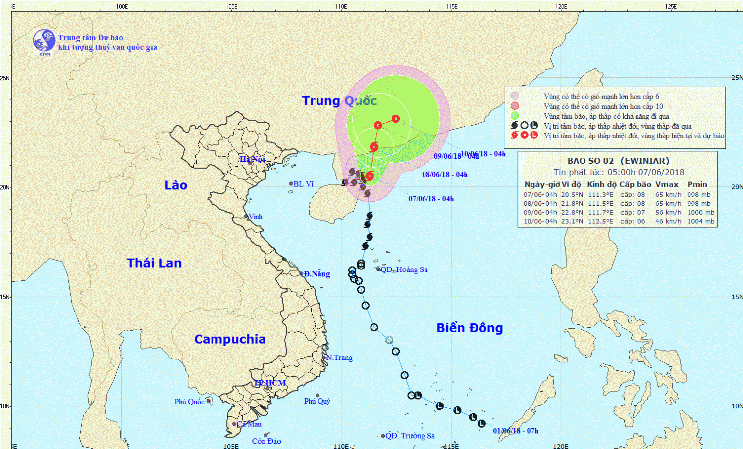 Tin bão gần bờ - cơn bão số 02 (05h00 ngày 07/6)