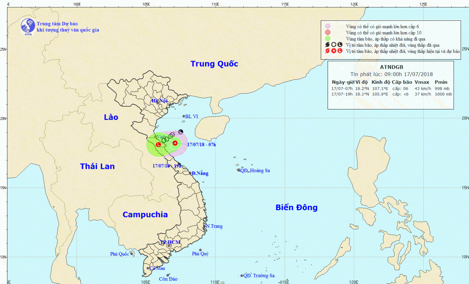 Tin áp thấp nhiệt đới gần bờ (09h00 ngày 17/7)