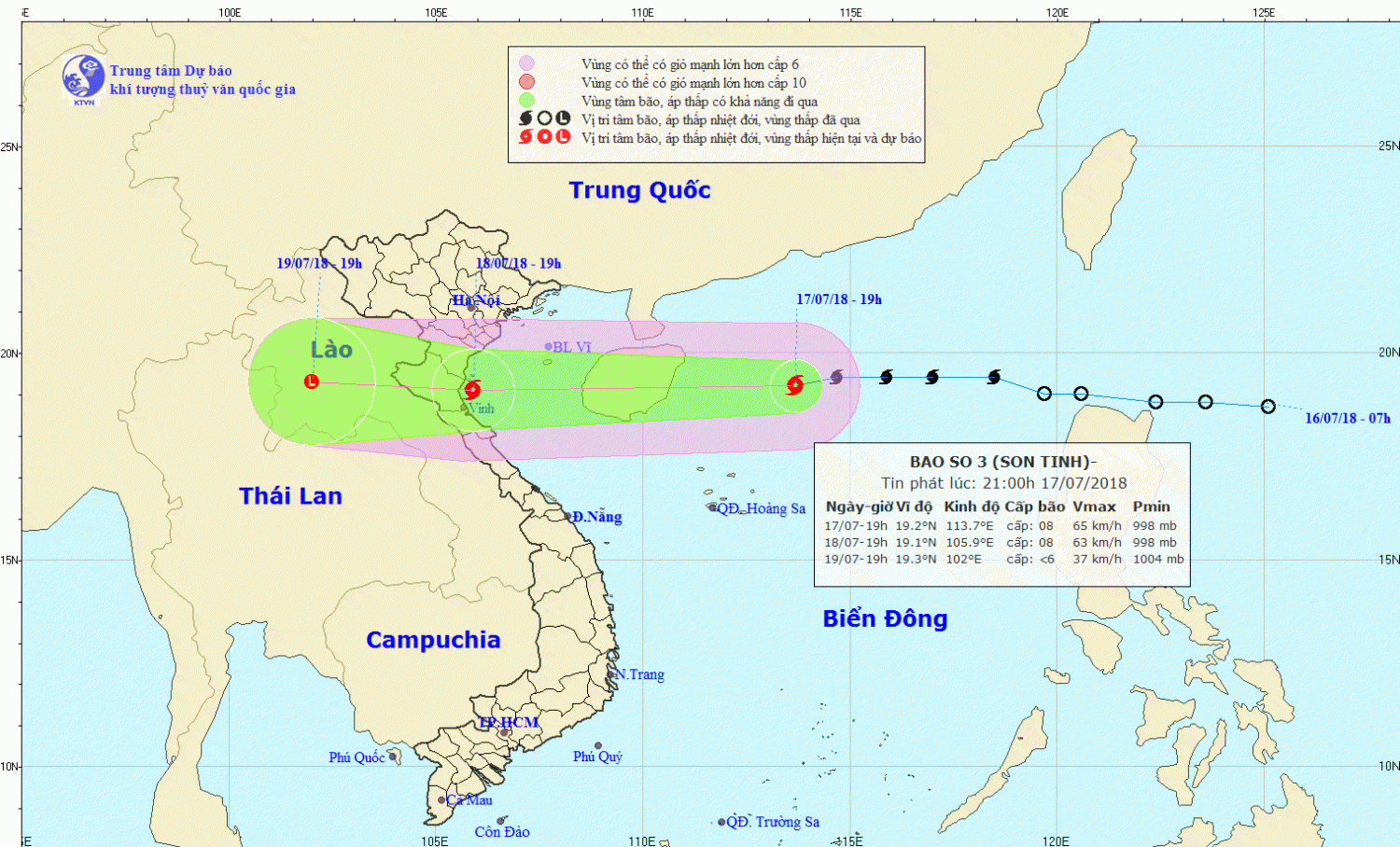 Tin bão gần bờ - cơn bão số 3 (21h00 ngày 17/7)