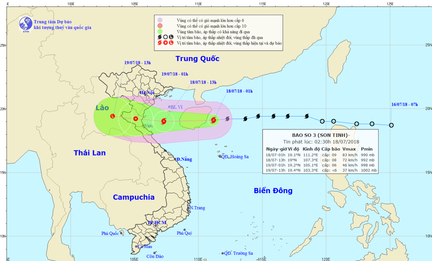 Tin bão khẩn cấp - cơn bão số 3 (02h30 ngày 18/7)