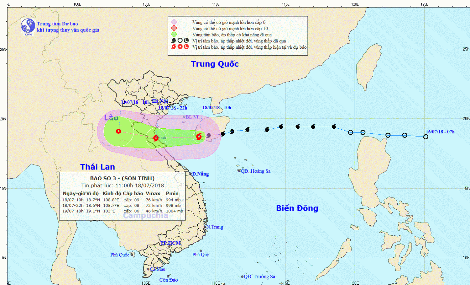 Tin bão khẩn cấp - cơn bão số 3 (11h00 ngày 18/7)