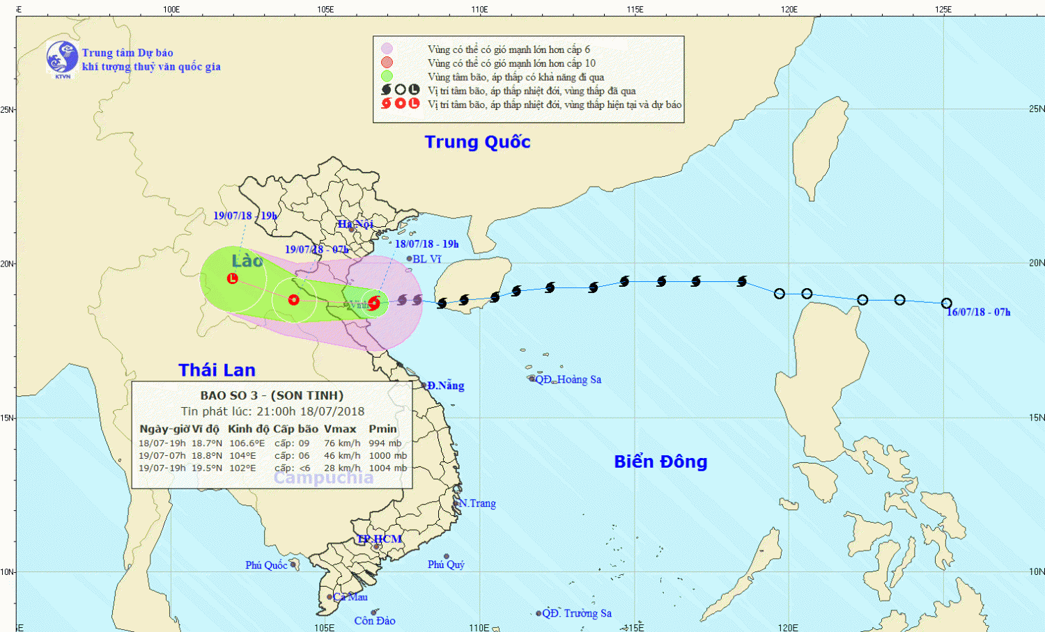 Tin bão khẩn cấp - cơn bão số 3 (21h00 ngày 18/7)