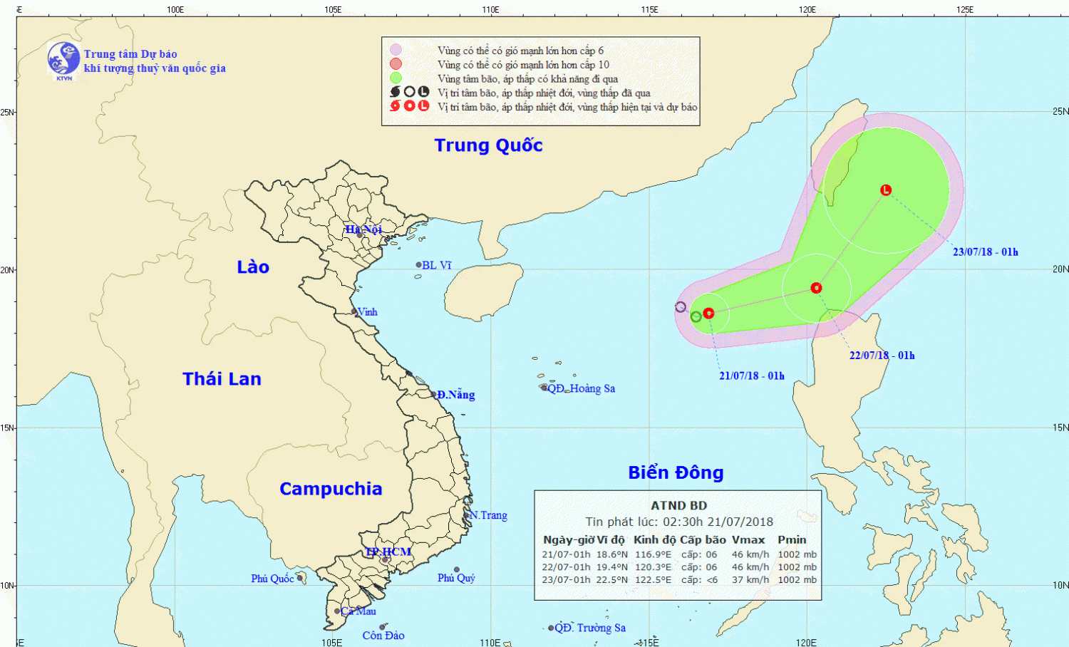 Tin áp thấp nhiệt đới trên Biển Đông (02h30 ngày 21/7)