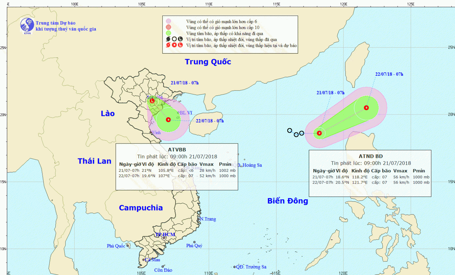 Tin áp thấp nhiệt đới trên Biển Đông (09h00 ngày 21/7)
