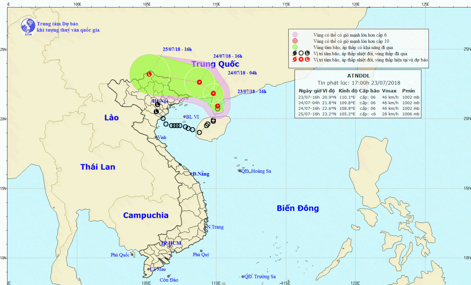 Tin áp thấp nhiệt đới trên đất liền (17h00 ngày 23/7)