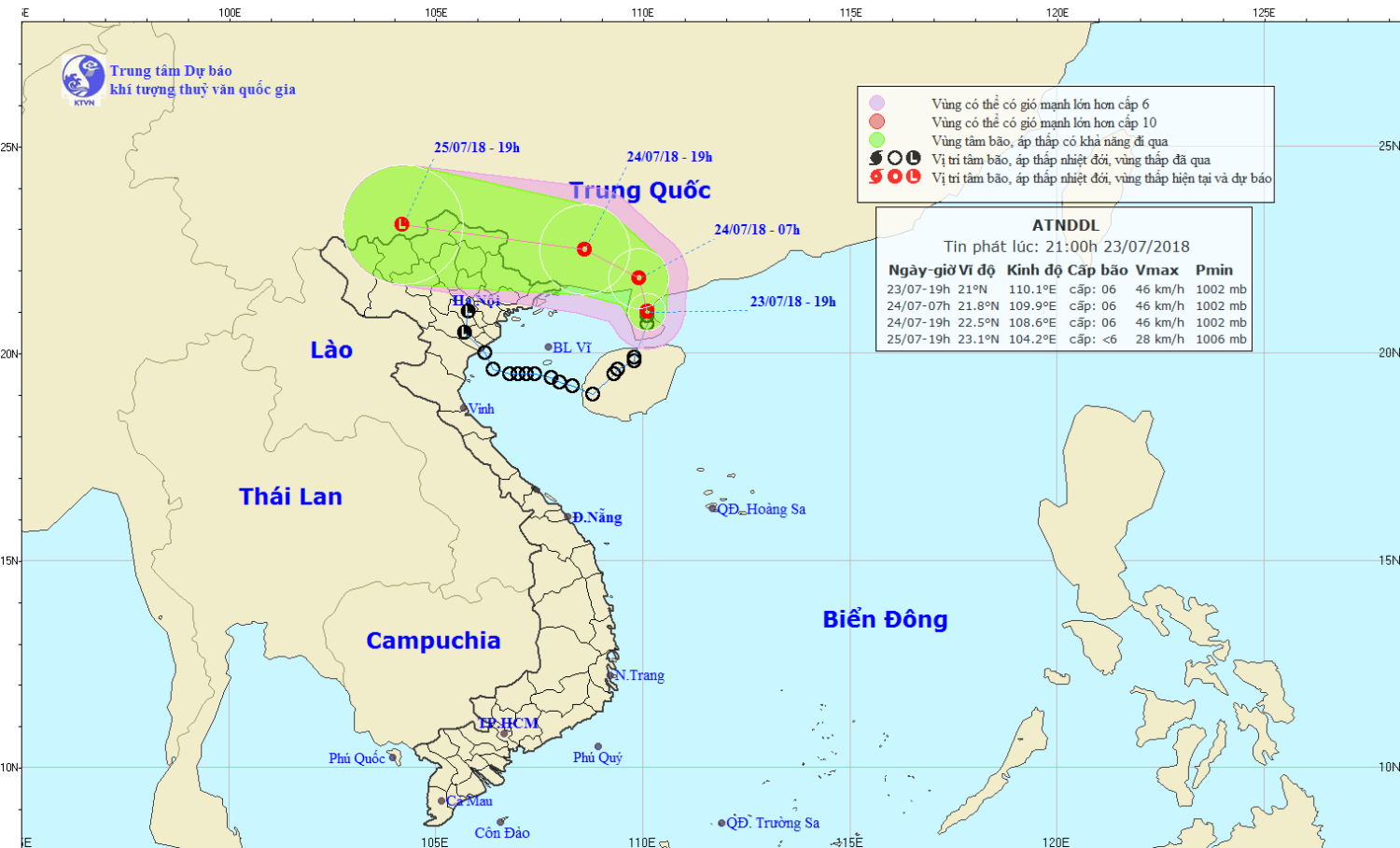 Tin áp thấp nhiệt đới trên đất liền (21h00 ngày 23/7)