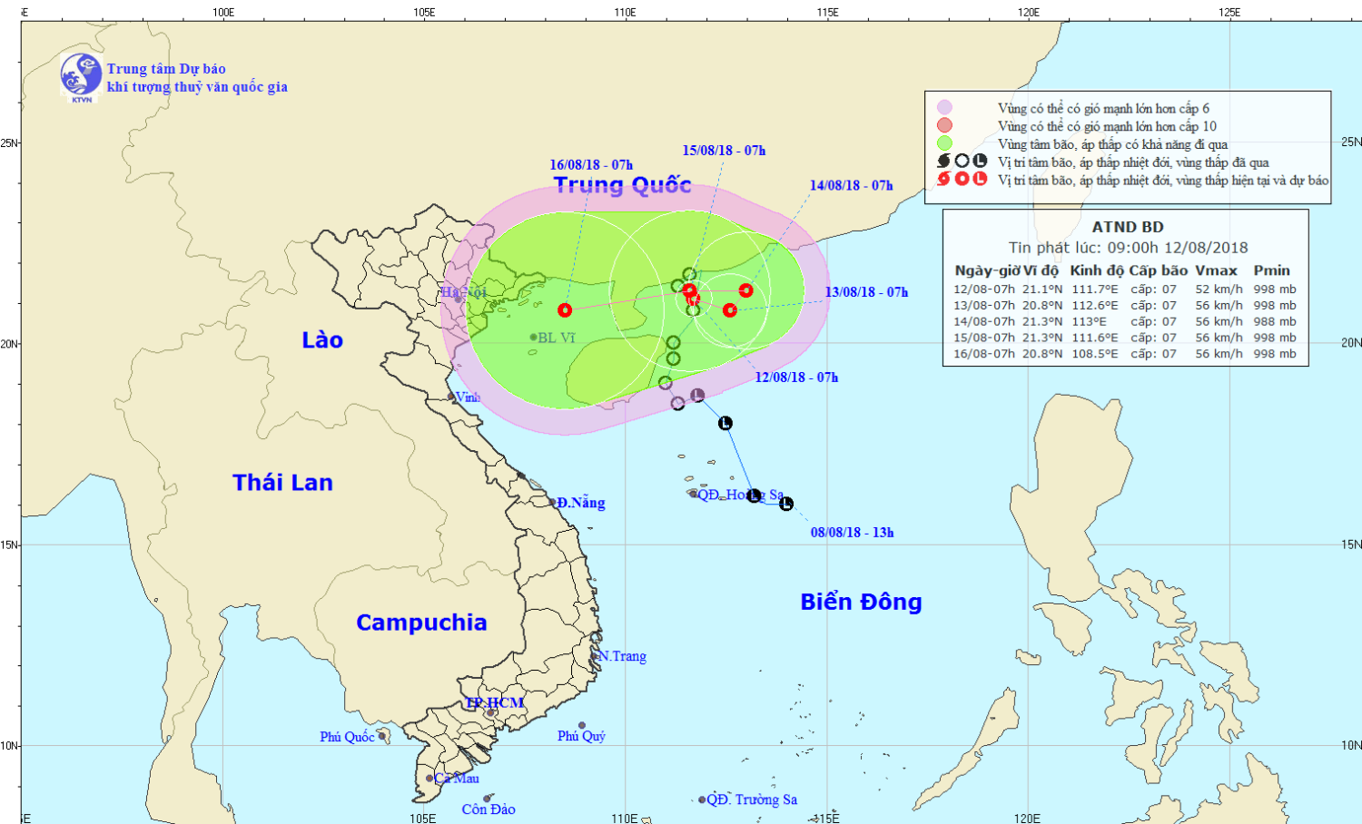 Tin áp thấp nhiệt đới trên Biển Đông (02h30 ngày 12/8)
