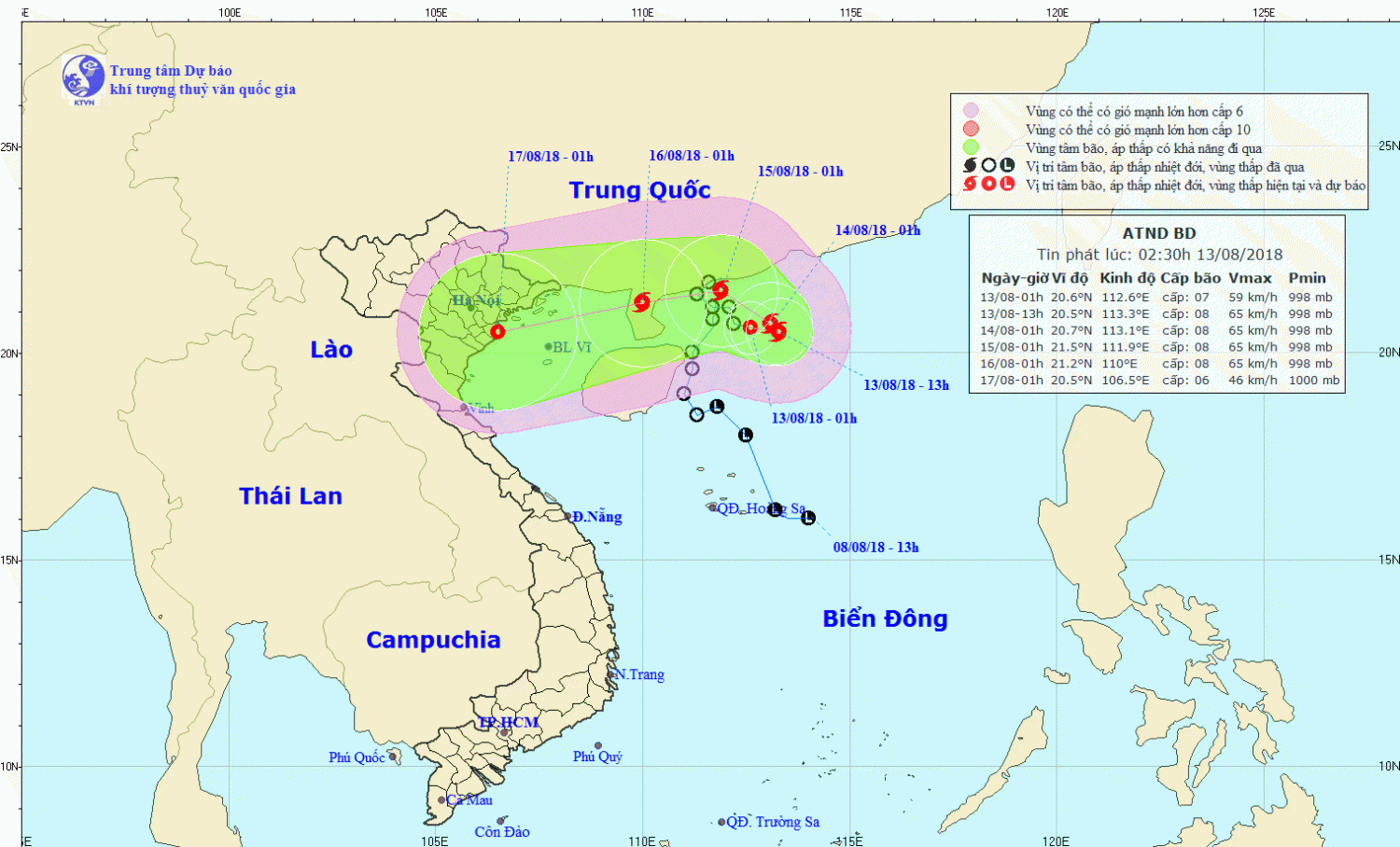 Tin áp thấp nhiệt đới trên Biển Đông (02h30 ngày 13/8)