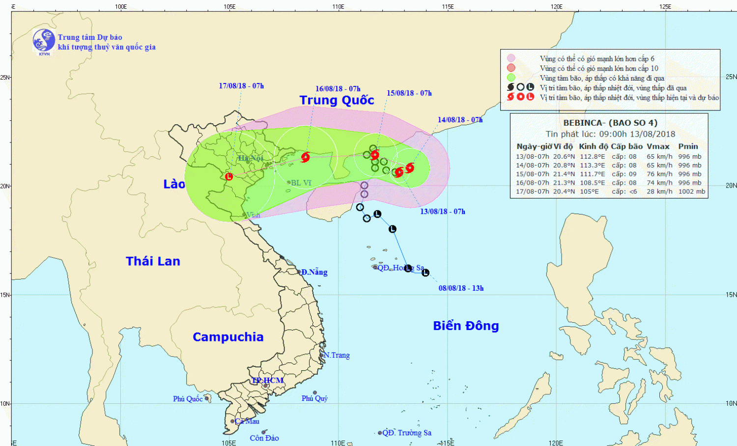 Tin trên Biển Đông - cơn bão số 04 (09h00 ngày 13/8)