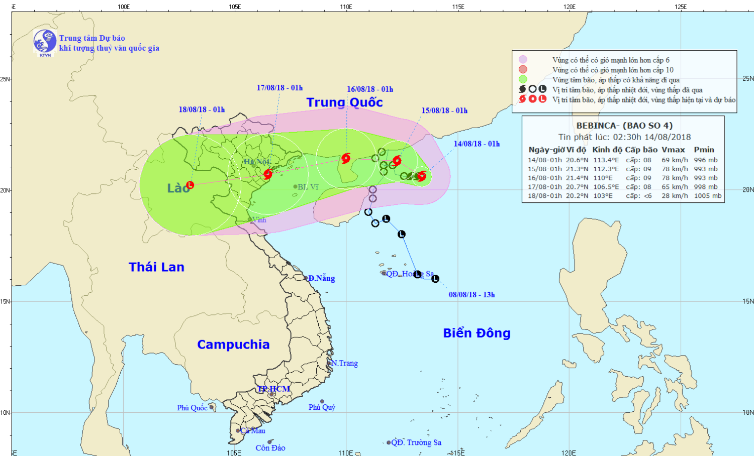 Tin bão trên Biển Đông - cơn bão số 04 (02h30 ngày 14/8)
