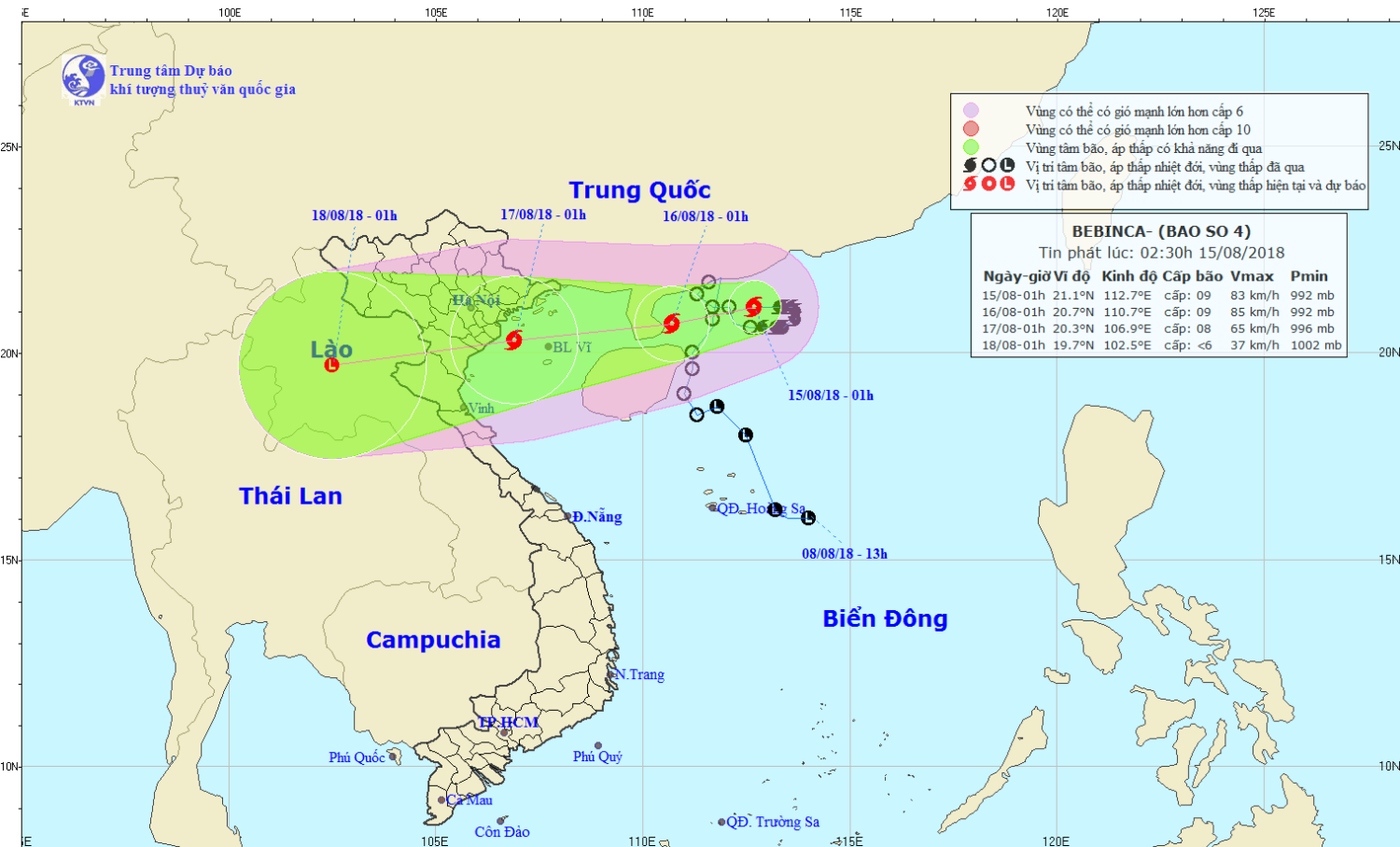 Tin bão trên Biển Đông - cơn bão số 04 (02h30 ngày 15/8)