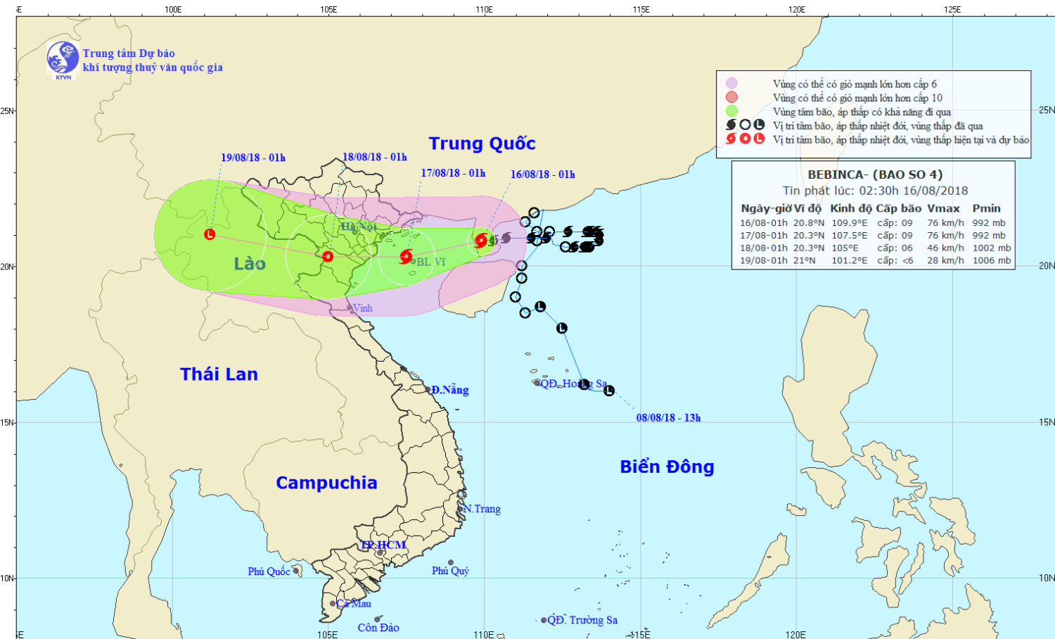Tin bão khẩn cấp - cơn bão số 04 (23h00 ngày 16/8)