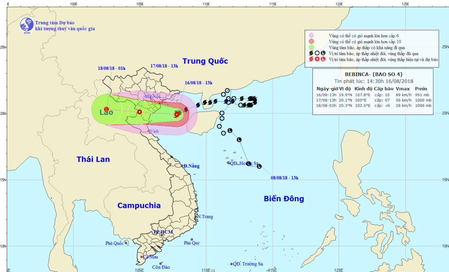 Tin bão khẩn cấp - cơn bão số 04 (14h30 ngày 16/8)
