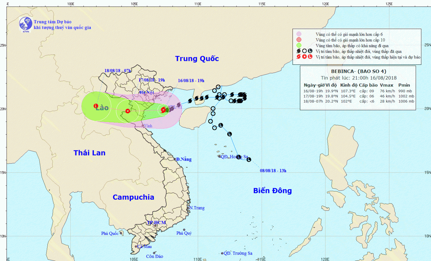 Tin bão khẩn cấp - cơn bão số 04 (21h00 ngày 16/8)