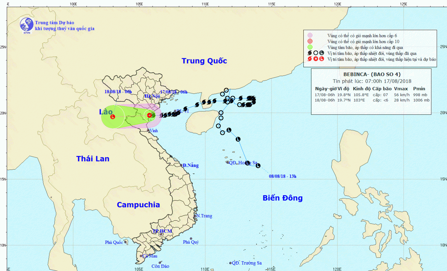Tin ATNĐ trên đất liền - suy yếu từ bão số 04 (07h00 ngày 17/8)