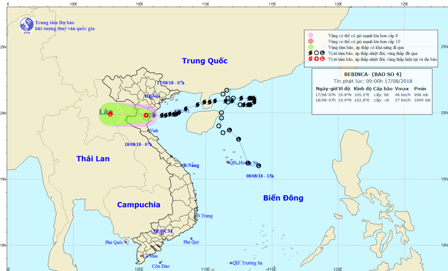 Tin ATNĐ trên đất liền - suy yếu từ bão số 04 (09h00 ngày 17/8)