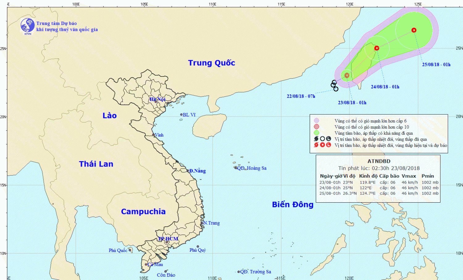 Tin áp thấp nhiệt đới trên khu vực Đông Bắc Biển Đông (02h30 ngày 23/8)