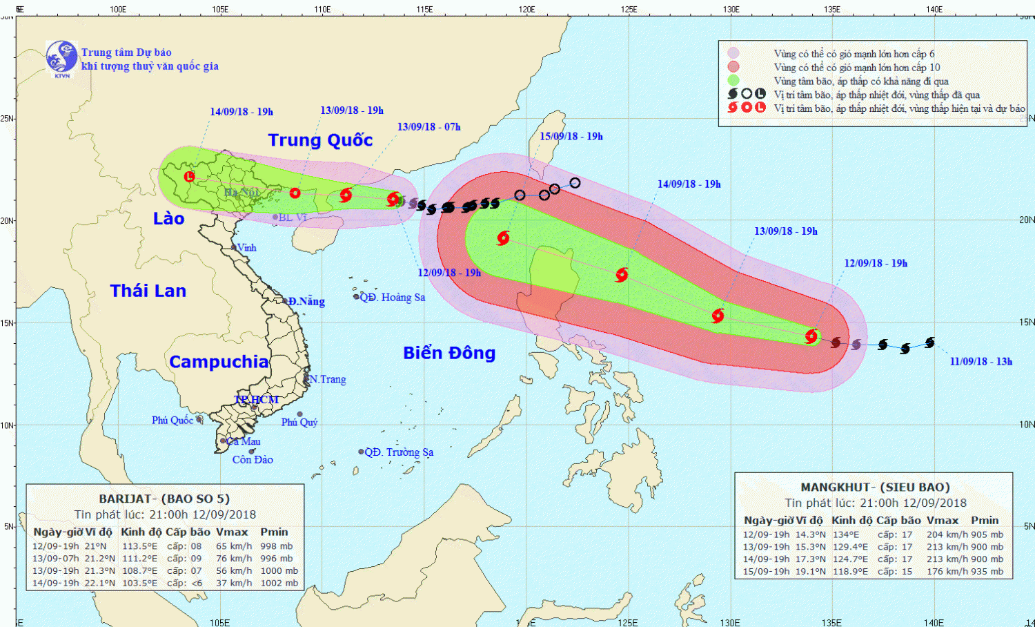 Tin bão gần bờ - cơn bão số 5 (21h00 ngày 12/9)