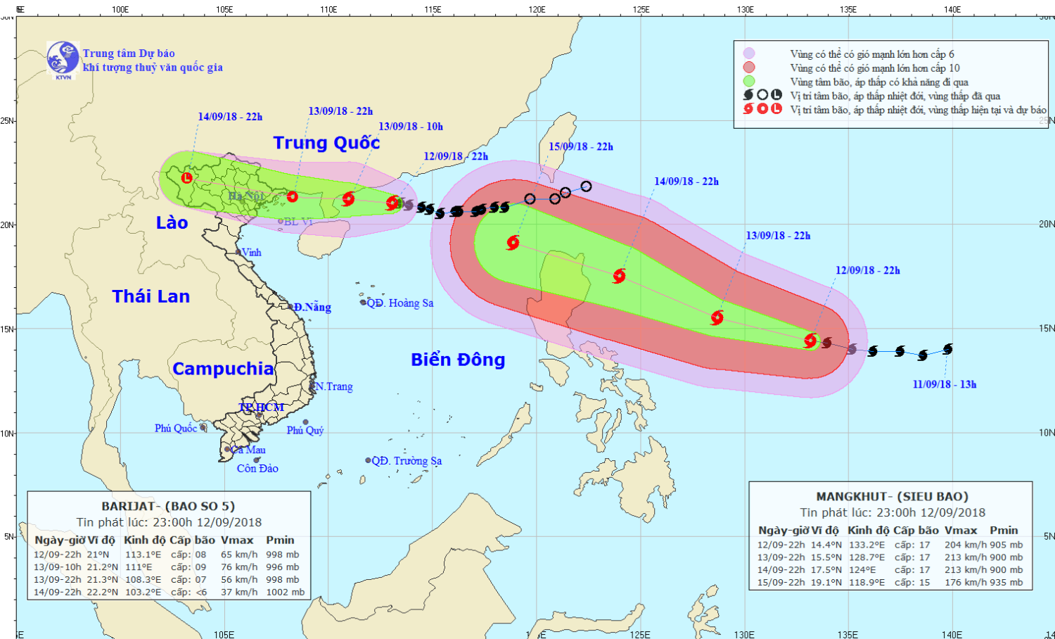 Tin bão gần bờ - cơn bão số 5 (23h00 ngày 12/9)